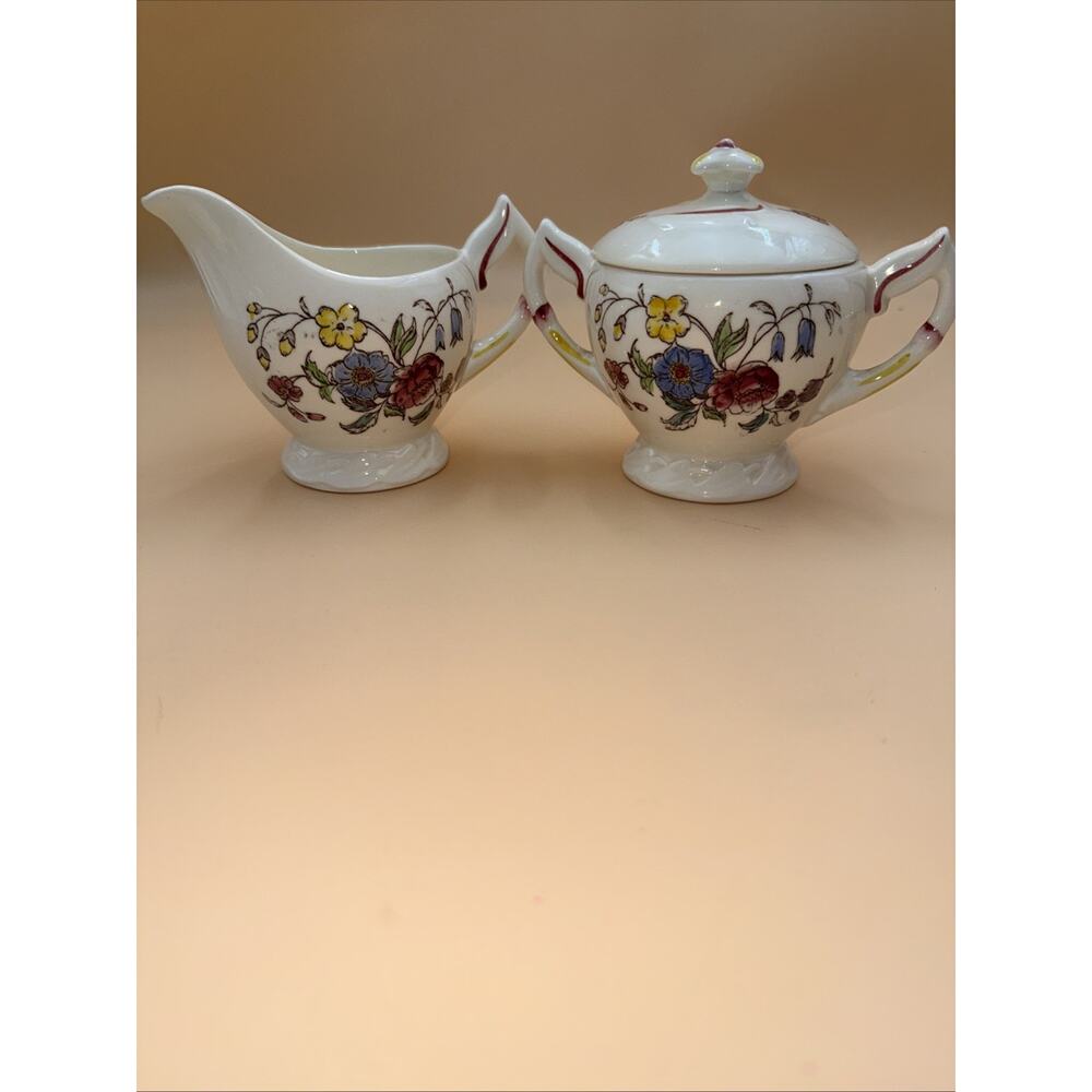 Vintage Vernon Kilns CHINTZY CREAMER&SUGAR 1942-1950 Colorful Flowers Metlox USA